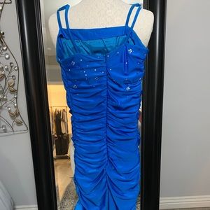 Custom made size 2 blue and silver beaded roushed